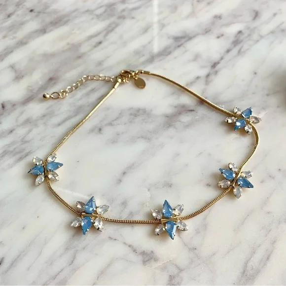 Blue Snowflake Choker Necklace and Earrings Statement Jewelry Set - Picture 5 of 7